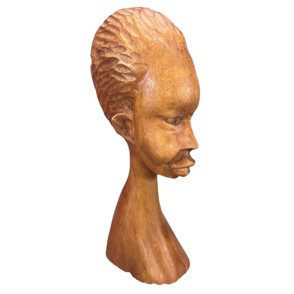 MCM African Caribbean Carved Wood Woman Head Bust Sculpture Artist Signed Gerard